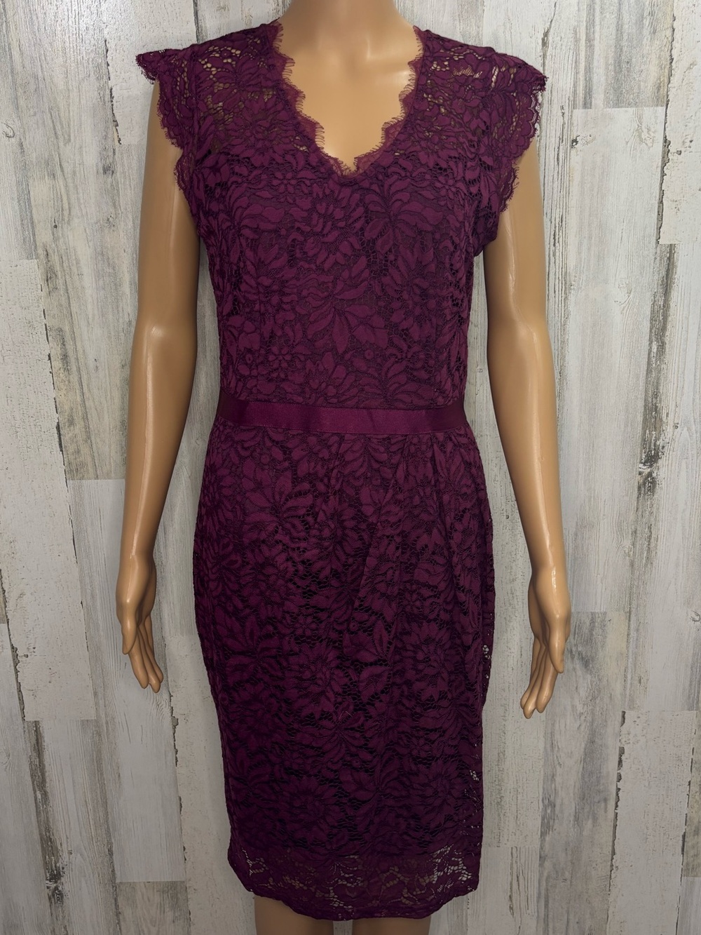 Miusol Lace Sheath Dress in Deep Plum